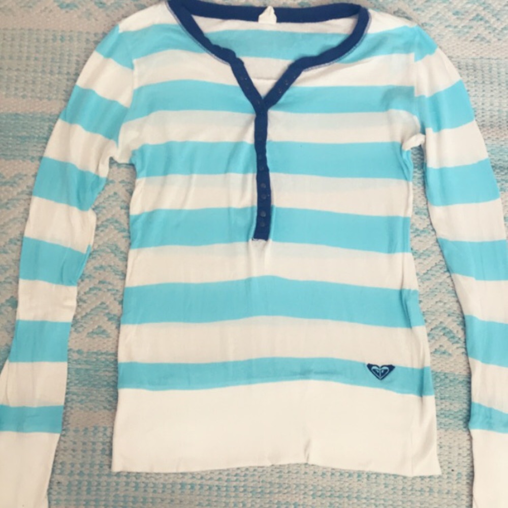 Roxy White and Aqua Striped Long sleeve Shirt